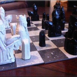 Isle of Lewis Chess Set Classic Jet Black and Two Extra Queens with optional Vinyl Chess Board image 1