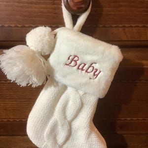 MINI 8&quot; cream (white) Personalized Knit Stocking