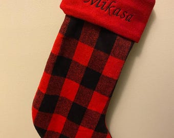 19&quot; Red & Black Buffalo Checked Christmas Stocking