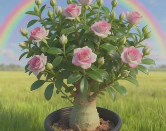 Roze woestijnroos, levende plant adeniumobesum | Zeldzaam bloeiende kamerplant | Exotische Caudex-potplant