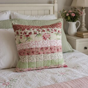 Handmade Quilted Pillow Cover – 16” x 16” Floral Patchwork