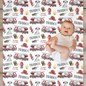Fire Truck Swaddle Blanket, Personalized Fire Department Baby Swaddle, Custom Name Blanket, Photo Prop For Newborn, Fireman Baby Gift,