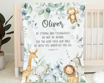 Personalized Safari Baby Blanket: Bible Verse, Religious Gift