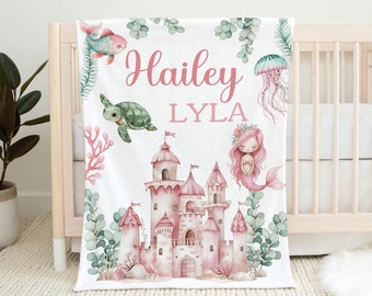 Personalized Mermaid Name Blanket, Baby Blanket Gift, Toddler Blanket, Ocean Nursery Decor, Toddler Birthday Gift, Baby Gift, Baby Bedding,