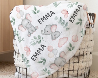 Personalized Elephant Swaddle Blanket, Custom Name Blanket, Safari Animals, Receiving Blanket, Hospital Blanket, Baby Gift, Baby Bedding,