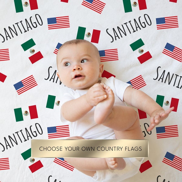 Custom Flag Swaddle Blanket, American Flag, Mexico USA Roots, Heritage Blanket, Receiving Blanket, Baby Shower Gift, Proud Heritage, Patriot