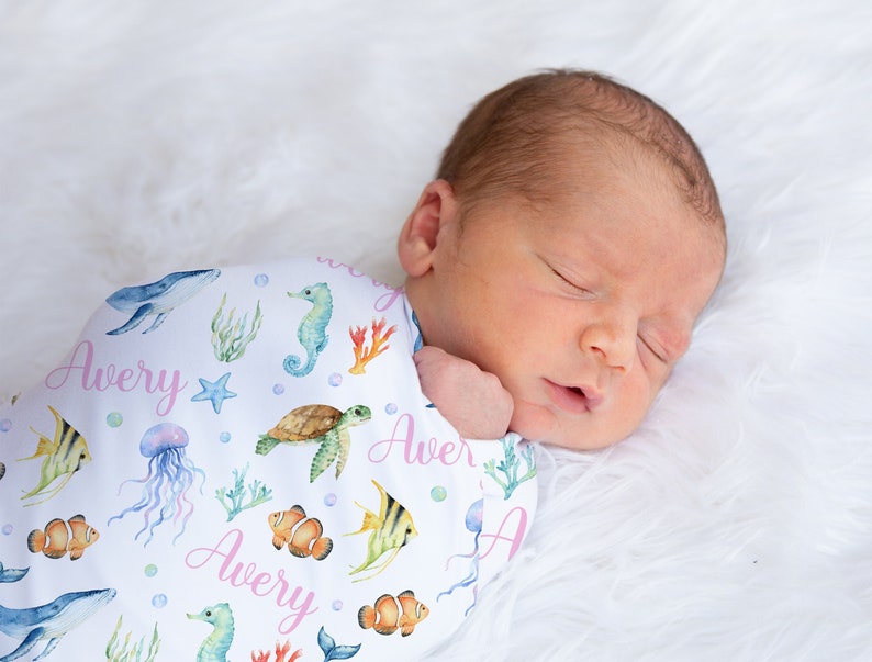 Personalized Ocean Animals Name Swaddle, Turtle Swaddle, Custom Ocean ...