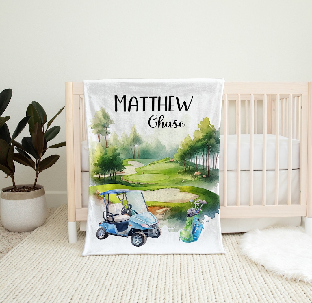 Personalized Baby Boy Golf Name Blanket, Custom Golf Name Blanket