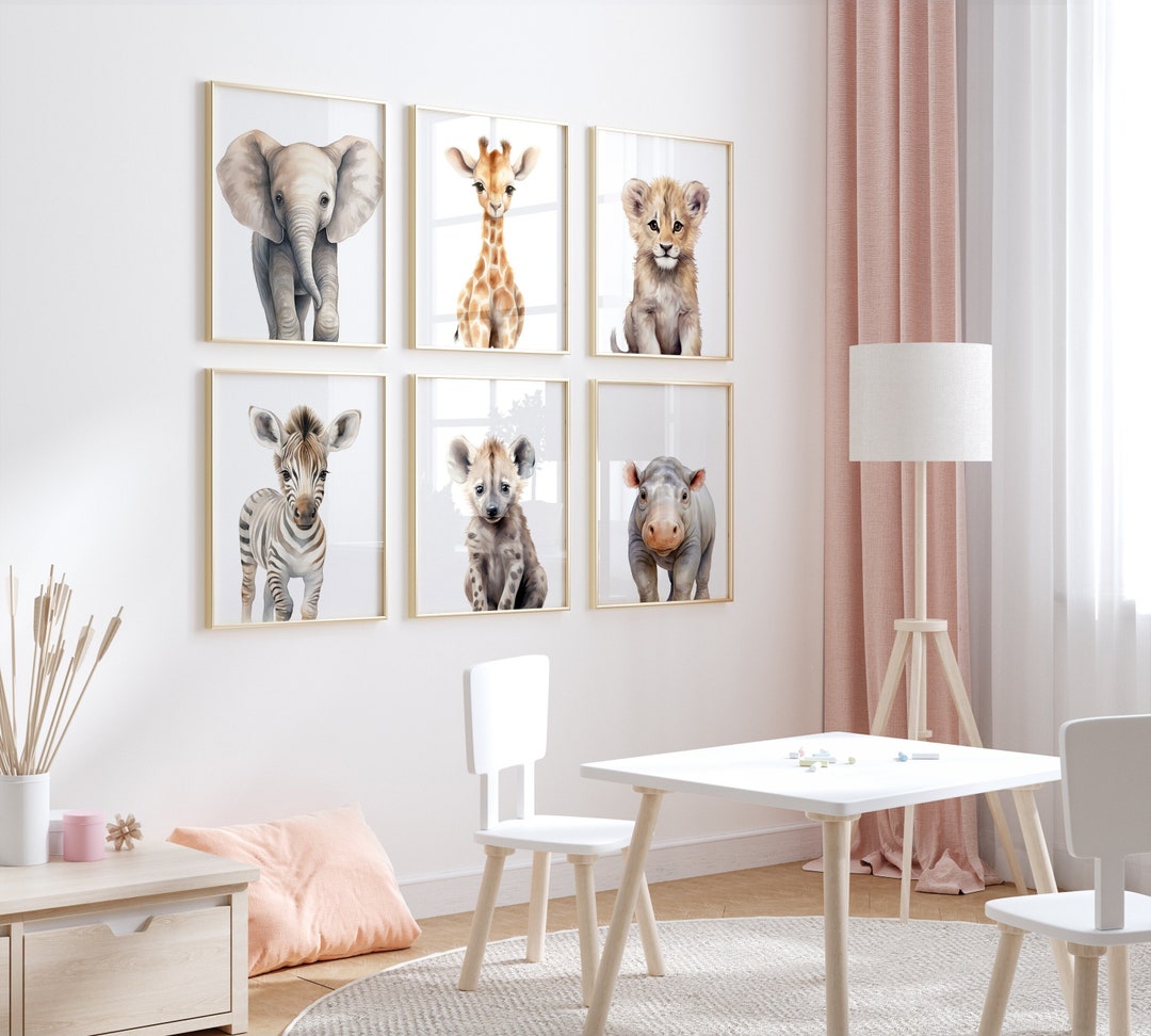 Safari Baby Animals Nursery Prints, Set of 6, Boy Nursery Watercolor ...