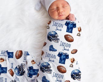 Personalized Sports Baby Name Blanket, Custom Football Swaddle Blanket, Baby Boy Gift, Baby Shower, Toddler Blanket, Football Newborn Gift,