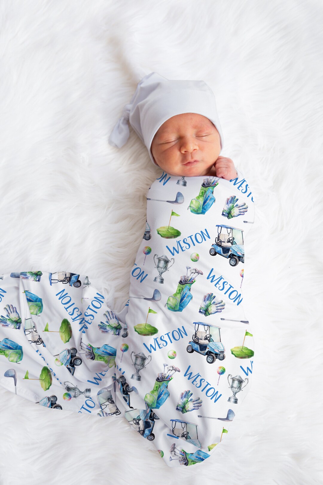 Little Golfer Receiving Blanket- Light Blue main image 1
