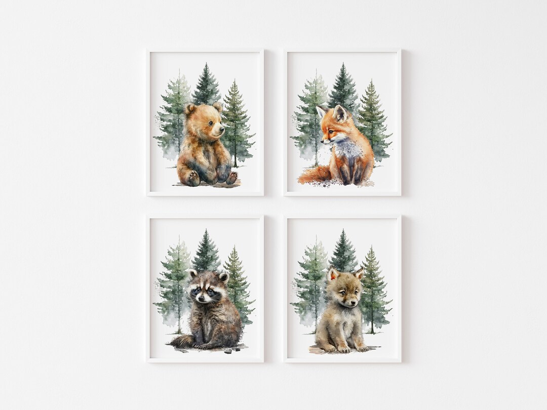Woodland Nursery Prints, Set of 4, Forest Animals, Watercolor Art ...