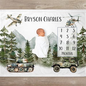 Personalized Baby Military Milestone Blanket, Soldier Baby Name Blanket, Army Blanket, Baby Shower Gift, Newborn Gift, Infant Month Blanket,