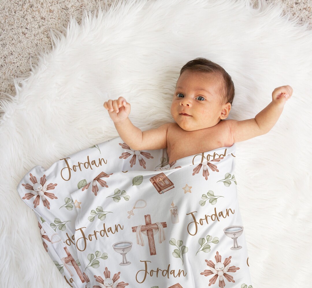 Personalized Baptism Swaddle Blanket Christian Receiving Etsy