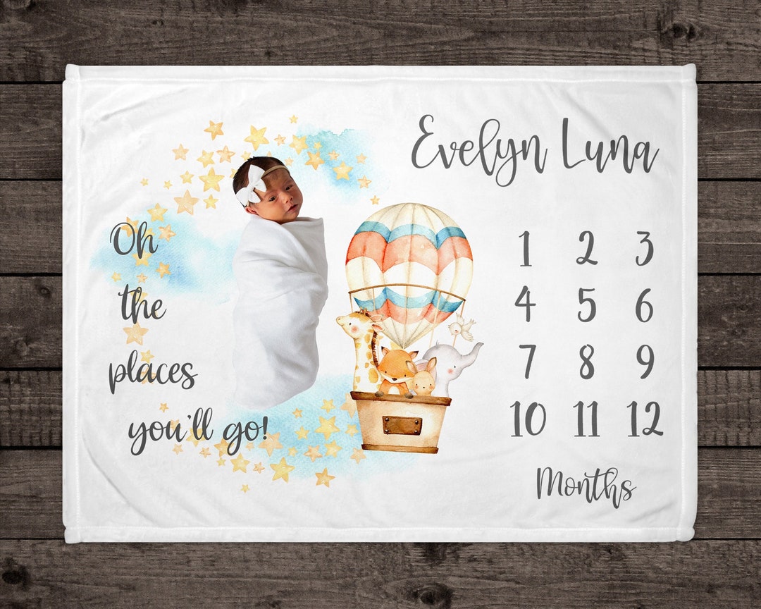 Hot Air Balloon Milestone Blanket, Personalized Baby Blanket, Monthly ...