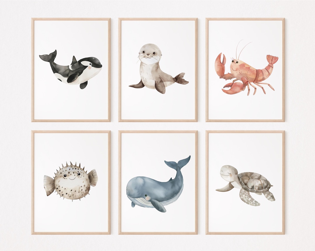 Set of 6 Under the Sea Prints, Sea Nursery Decor, Ocean Baby Animal ...