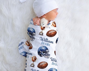 Custom Football Swaddle Blanket, Personalized Sports Baby Name Blanket, Baby Boy Gift, Baby Shower, Toddler Blanket, Football Newborn Gift,