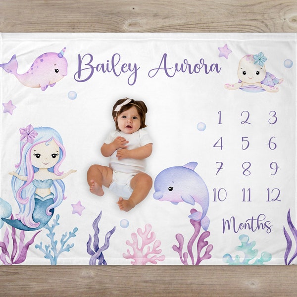 Boho Mermaids Milestone Minky Blanket main image 0