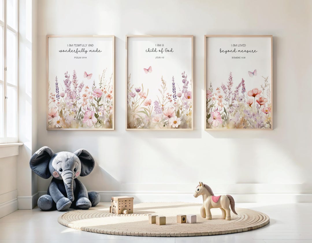 Set of 3 Wildflowers Bible Verse Wall Art, Christian Pastel Bible Print ...