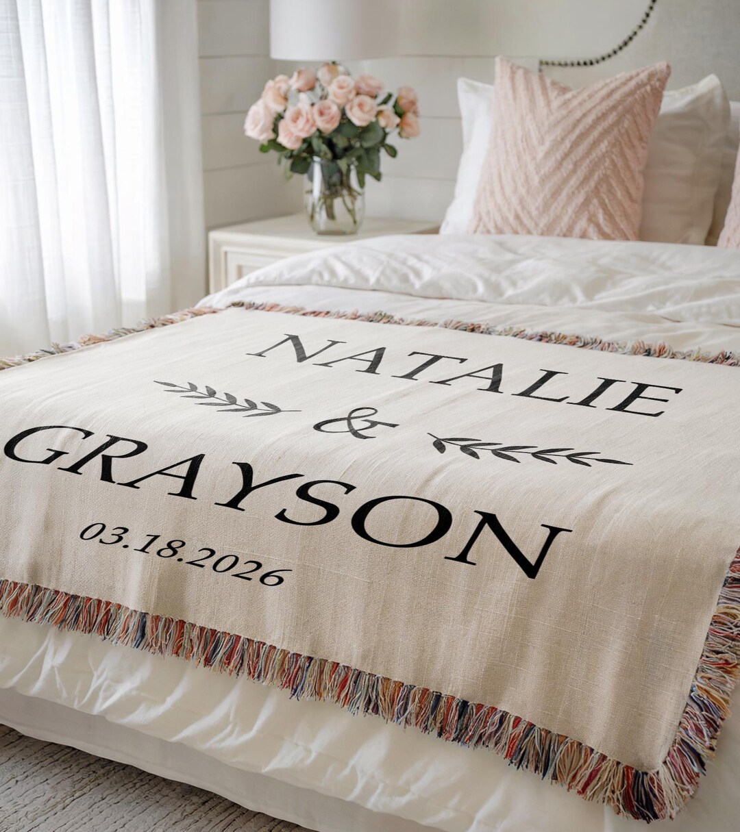 Personalized Wedding Gift Woven Blanket, Cotton Couples Anniversary ...