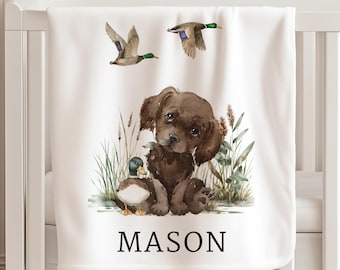 Personalized Mallard Duck Baby Name Blanket, Chocolate Labrador, Toddler Blanket, Duck Decor, Toddler Birthday Gift, Baby Boy Keepsake Gift,