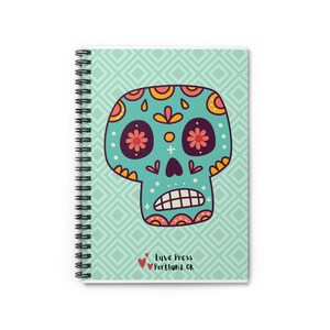 Day of the Dead Skull Spiral Notebook | Ruled Lined Journal with document folder