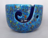 Yarn Bowl, Crochet bowl, knitting bowl, yarn bowl pottery, Ceramic, Yarn Holder, Textile Arts, Bowl, Blue, Yellow, Orange, OOAK