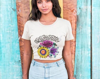 Illuminate Script Floral Rose Sunflower T-Shirt | Vintage Tattoo Style