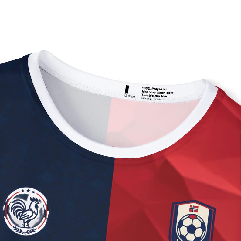 Frankreich gegen Norwegen Fußballtrikot | Rot Marine Split Team Shirt Bild 4
