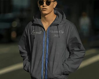 Personalizable Charcoal Black Windbreaker Jacket | Hooded Zip-Up