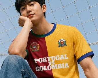 Portugal vs Columbia Polyester Soccer Jersey | Red Yellow Split Team Shirt