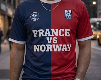 France vs Norway Polyester Soccer Jersey | Red Navy Split Team Shirt