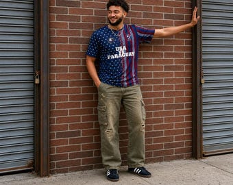 USA vs Paraguay World Cup Split Team Jersey, Patriotic Polyester Tee
