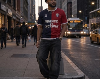 France vs Norway Polyester Soccer Jersey | Red Navy Split Team Shirt