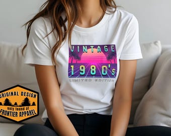 Vintage 1980's Synthwave Palm Tree Tee, Neon Retro Sun, Limited Edition Cotton T-Shirt