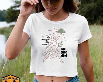 Empowered Women Line Art Crop Top, Motivational Boho Tee