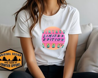 1980s Neon Sunset Graphic Tee, Retro Sun Disc, Limited Edition Cotton T-Shirt