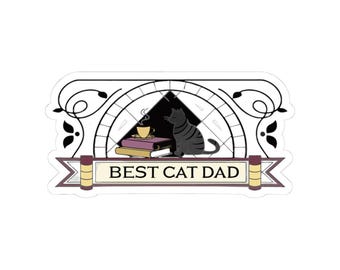 Best Cat Dad Stained Glass Sticker, Vintage Cat Lover Father's Day Decal for Water Bottle Laptop Kiss-Cut Vinyl