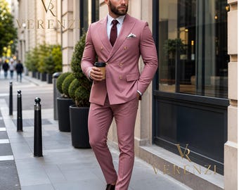 Dusty Rose Double Breasted Suit Trauanzug Herren Costume Homme Mariage Bespoke Groom Outfit Pink Summer Wedding Menswear 2-Piece Slim Set