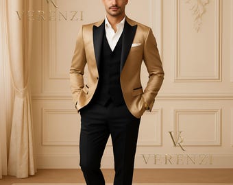 Gold Black Tuxedo 3-Piece Trauanzug Herren Costume Homme Mariage Luxury Groom Outfit Prom Champagne Menswear Bespoke Evening Suit Set