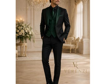 Black Green Tuxedo 3-Piece Trauanzug Herren Costume Homme Mariage Elegant Groom Outfit Prom Two Tone Emerald Menswear Bespoke Suit Set