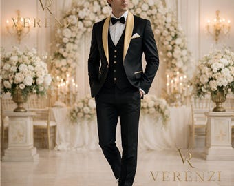 Black Gold Tuxedo 3-Piece Suit Trauanzug Herren Costume Homme Mariage Elegant Groom Outfit Prom Luxury Menswear Bespoke Evening Set