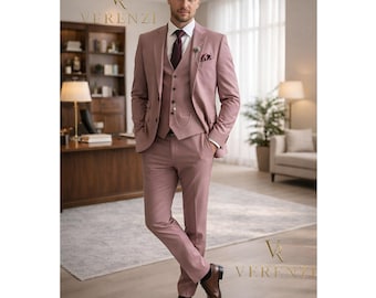 Dusty Pink 3-Piece Suit Trauanzug Herren Costume Homme Mariage Elegant Groom Outfit Mauve Vintage Prom Menswear Bespoke Spring Wedding Set