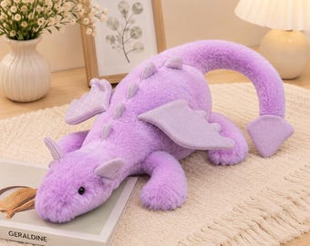 Pastel Purple Dragon Plush Toy, Soft Fantasy Stuffed Animal, Kawaii Huggable Decor