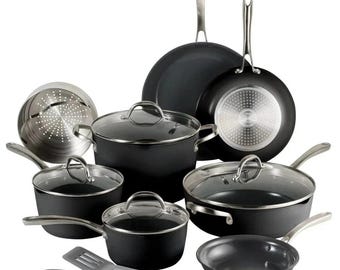 Tramontina 12-piece ceramic non stick pots and pans cookware set with utensils NEW-color black