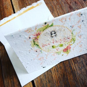 Carte de voeux sans arbre ensemencé de basilic - « Bee Happy » - 4x6 » avec enveloppe