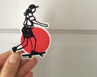 Skater Girl #2 Sticker, Vinyl Sticker, Glossy Coated Sticker, So Cal Skater