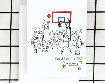 You Are An All Start Card, Slam Dunk Card, Basketball Card, Congratulation Card, Graduation Card, Father's Day Card