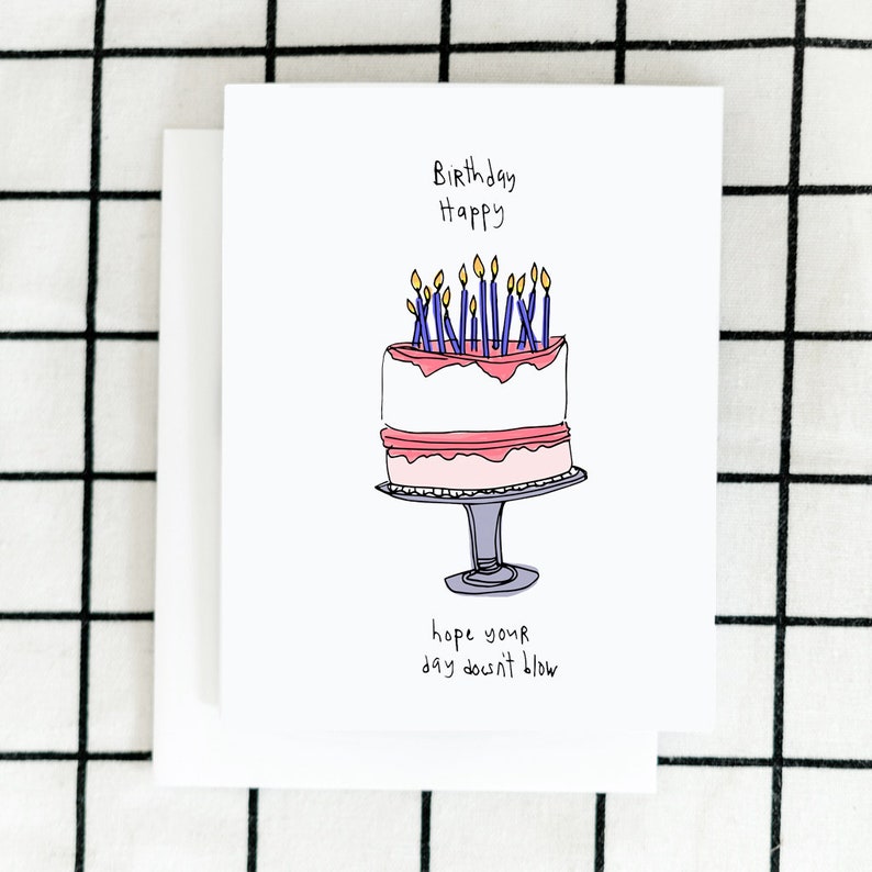 Blow Birthday Illustrated Card Bestie Card Happy Birthday full cake Card Happy Birthday Card