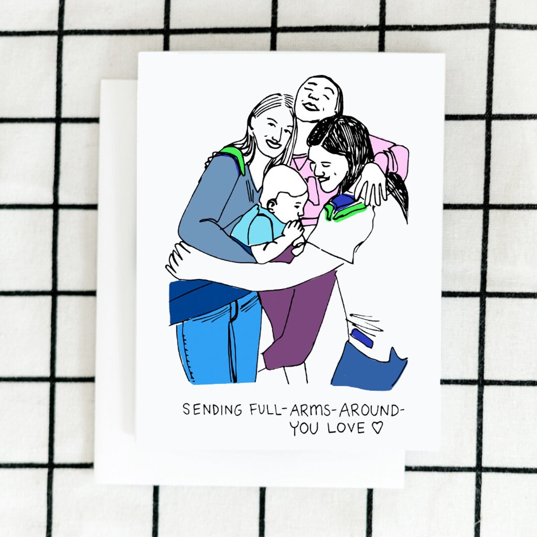 Sending Hugs Card, Thinking of You Card, Family Card, Illustrated Card ...